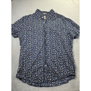 J Crew Mens Slim Fit Short Sleeve Button Down Shirt Blue Geometric Print Large